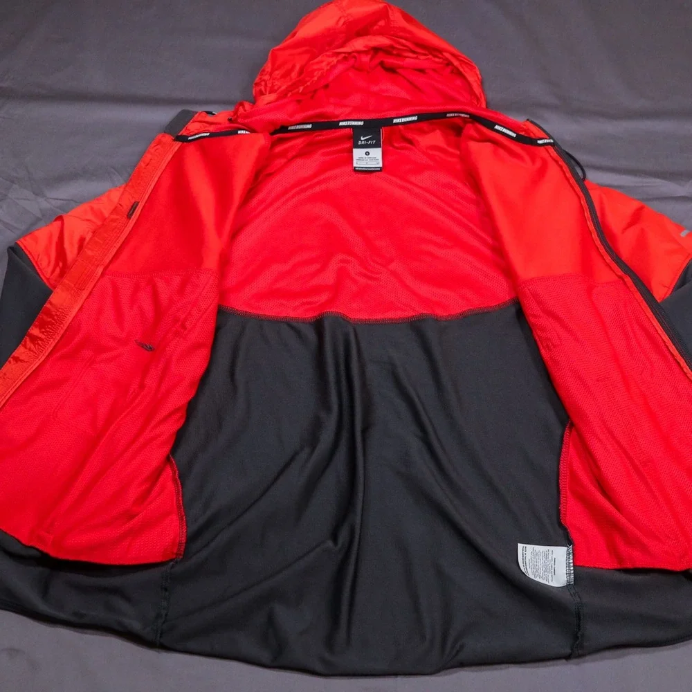Nike Running Dri-FIT Hybrid Windbreaker Fleece Hooded Jacket Red Reflective S